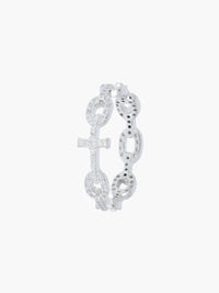 Rizen Jewelry Luminous Pavé Cross Chain Breaker Ring, Sterling silver 7