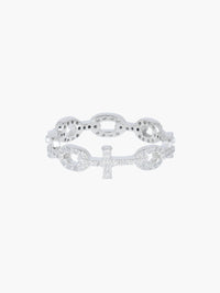 Rizen Jewelry Luminous Pavé Cross Chain Breaker Ring, Sterling silver 7