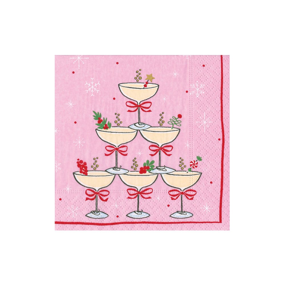 Caspari Sparkling Coupes Pink Napkin, Cocktail