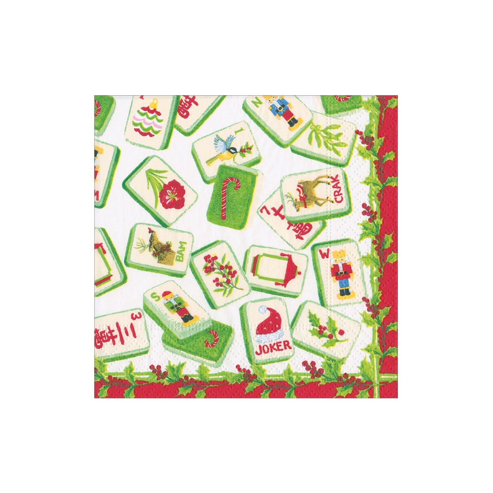 Caspari Christmas Mahjong Napkin, Cocktail