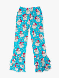 Girls Santa Joy Blue Dots Christmas Ruffle Flare Pants