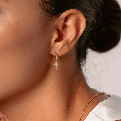 Luminous Pavé Cross Huggie Hoop Earrings