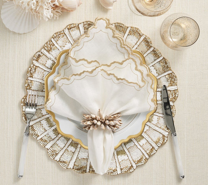 Shell Fringe Napkin Ring in Ivory & Brown