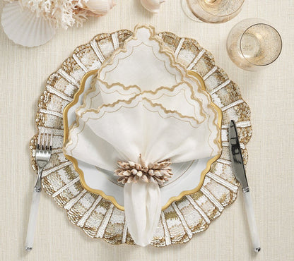 Shell Fringe Napkin Ring in Ivory & Brown