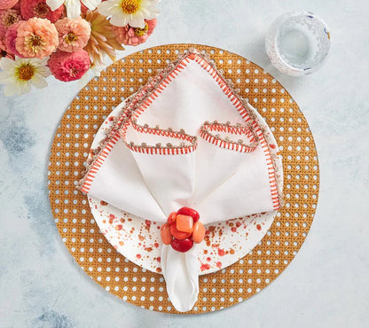 Knotted Edge Napkin in White, Natural & Orange
