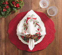 Kim Seybert Tinsel Bow Napkin in White, Red & Green