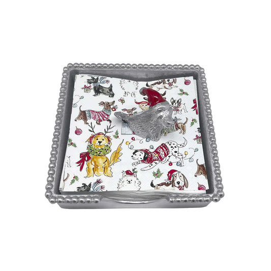 Sitting Lab With Red Hat Beaded Napkin Box Set