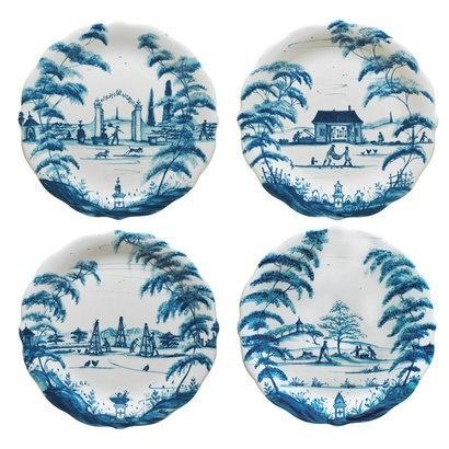 Country Estate Party Plate Assorted Set/4 - Delft Blue