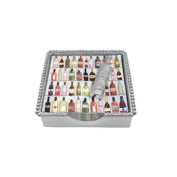 Wine Bottle Beaded Napkin Box Set