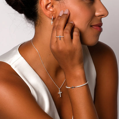 Luminous Pavé Cross Huggie Hoop Earrings