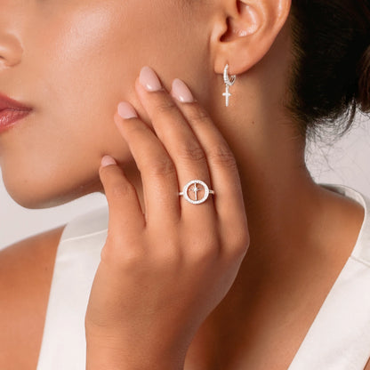 Luminous Pavé Cross Huggie Hoop Earrings