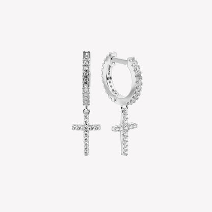 Luminous Pavé Cross Huggie Hoop Earrings