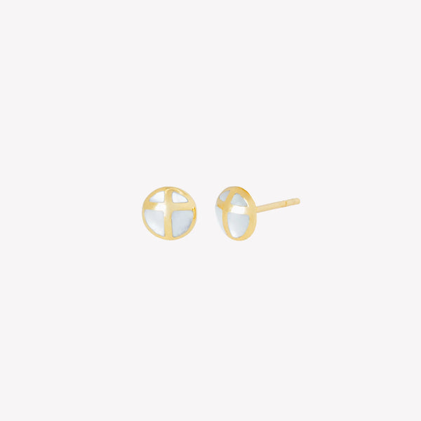 Mother Of Pearl Cross Dome Stud Earrings