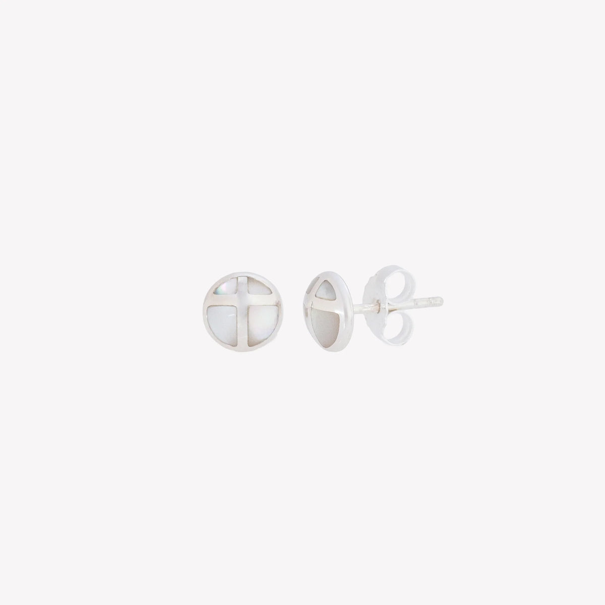 Mother Of Pearl Cross Dome Stud Earrings