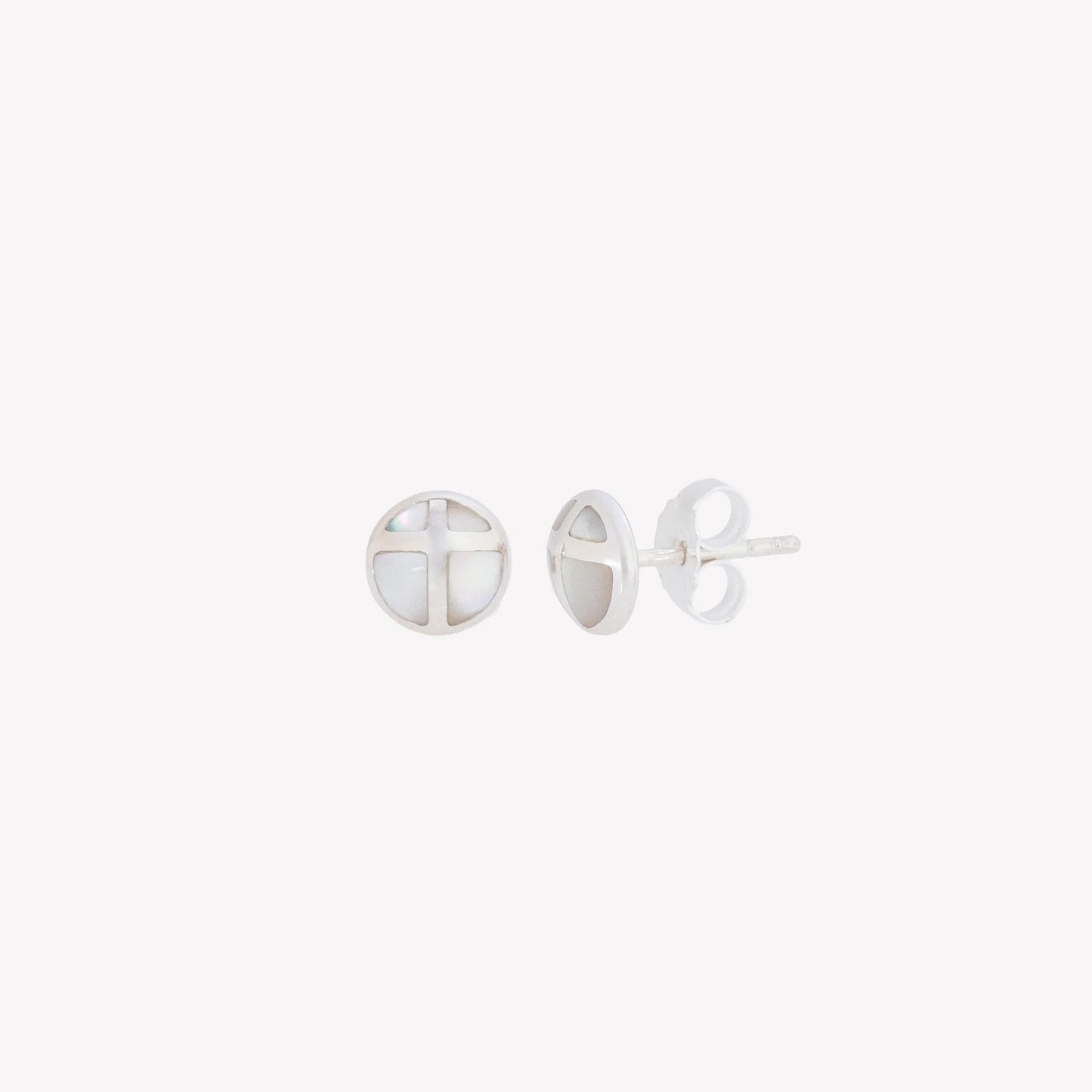 Mother Of Pearl Cross Dome Stud Earrings