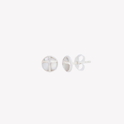 Mother Of Pearl Cross Dome Stud Earrings