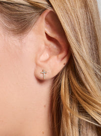 Rizen Jewelry Luminous Cross Pavé Stud Earrings, Gold-plated
