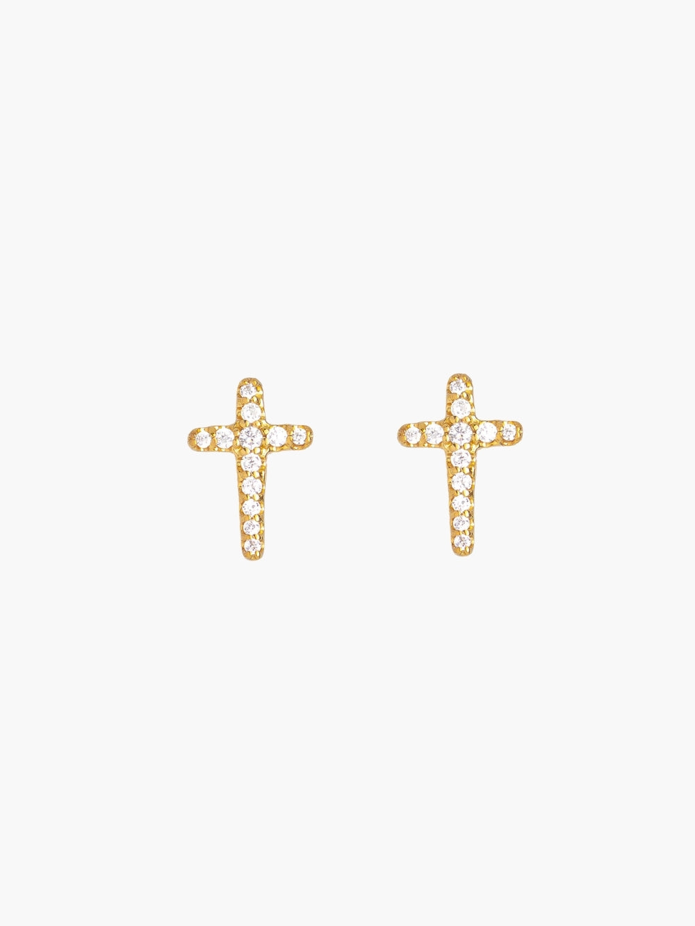 Rizen Jewelry Luminous Cross Pavé Stud Earrings, Gold-plated
