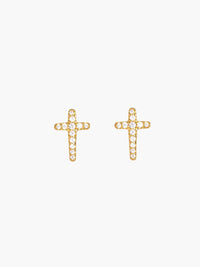 Rizen Jewelry Luminous Cross Pavé Stud Earrings, Gold-plated