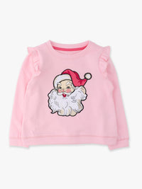 Girls Pink Santa Joy Applique Flutter Sweatshirt