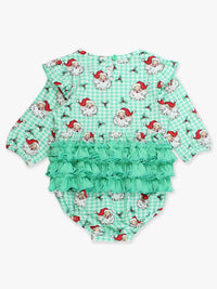 Green Dear Santa Long Sleeve Bubble Romper