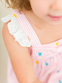 Girls Pink Bunny Stripe Cotton Gauze Flutter Bow Woven Dress