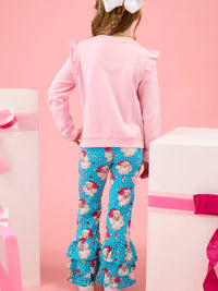 Girls Santa Joy Blue Dots Christmas Ruffle Flare Pants