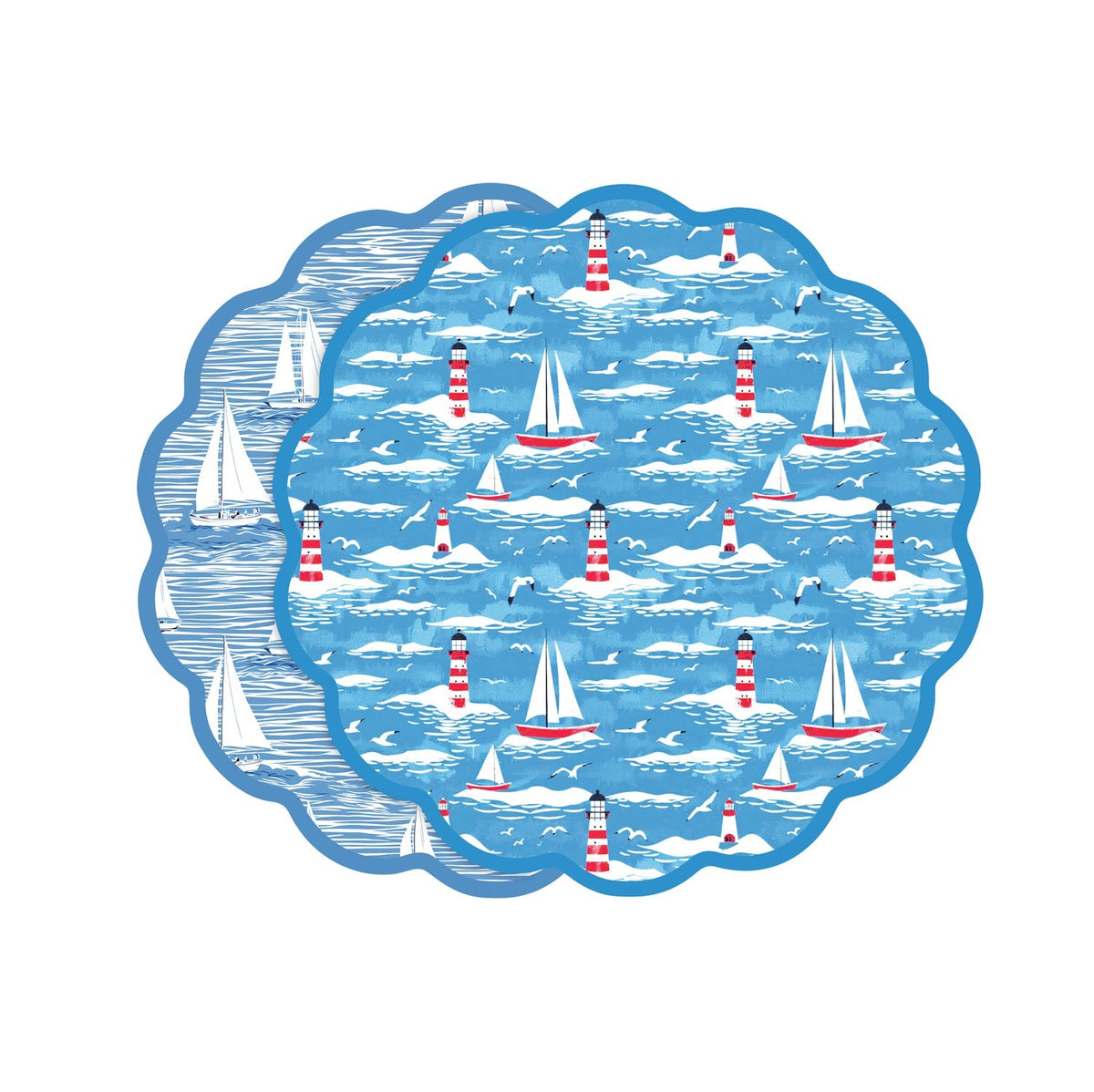 Beatriz Ball VIDA Sailboats and Lighthouses Reversible Placemats Set of 4 (Blue and Red)