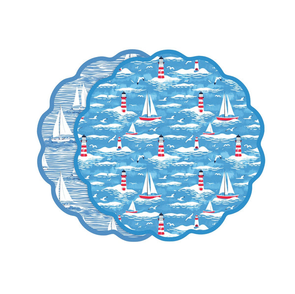 VIDA Sailboats and Lighthouses Reversible Placemats Set of 4 (Blue and Red)