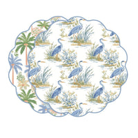 Beatriz Ball VIDA Reversible Round Placemats Set of 4, Heron & Palm Trees - Blue & Green