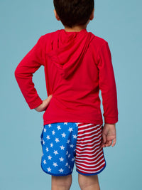 Boys Stars & Stripes Performance Hybrid Dolphin Hem Swim Trunks