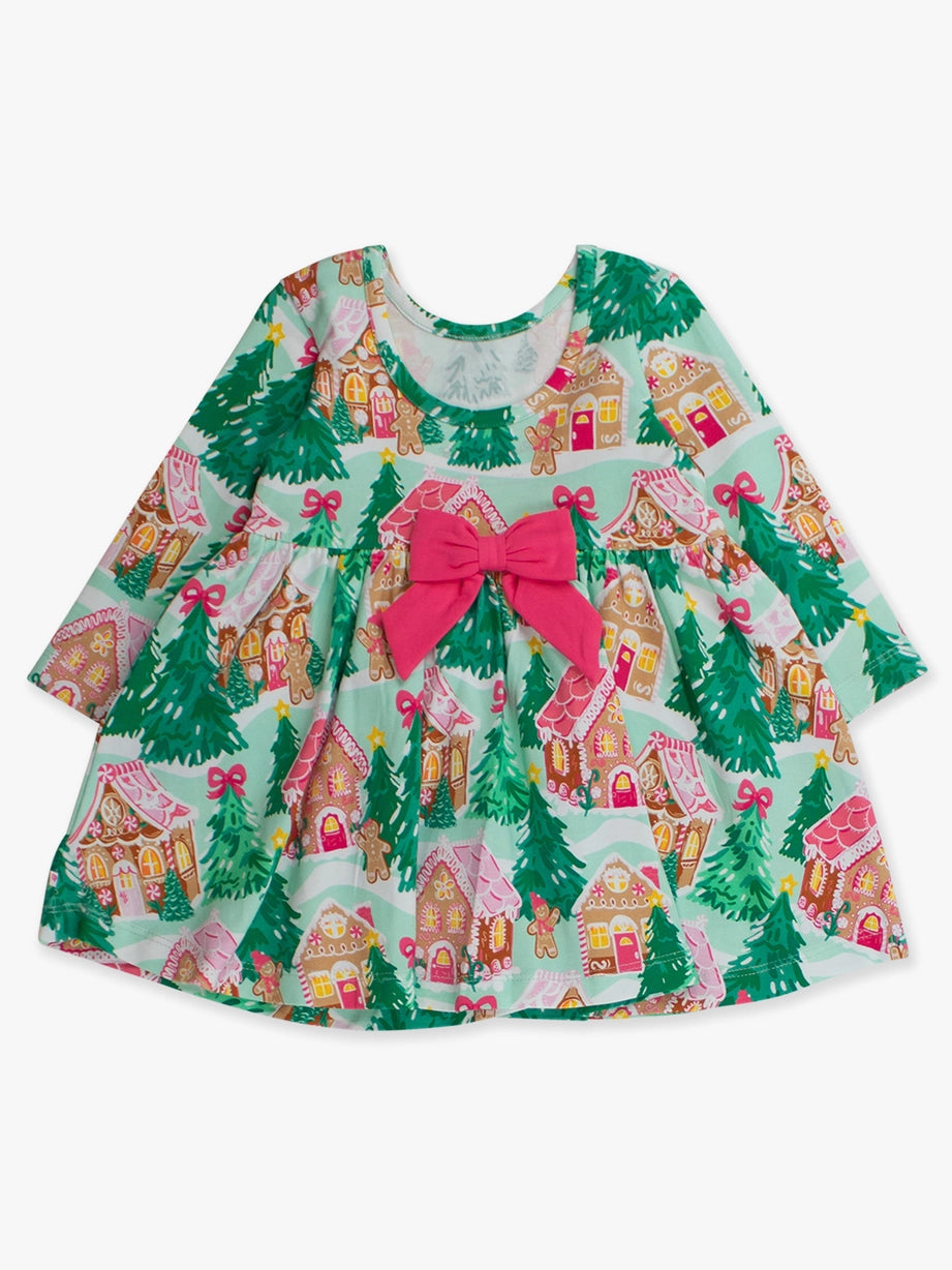 Pink Gingerbread Long Sleeve Twirl Dress