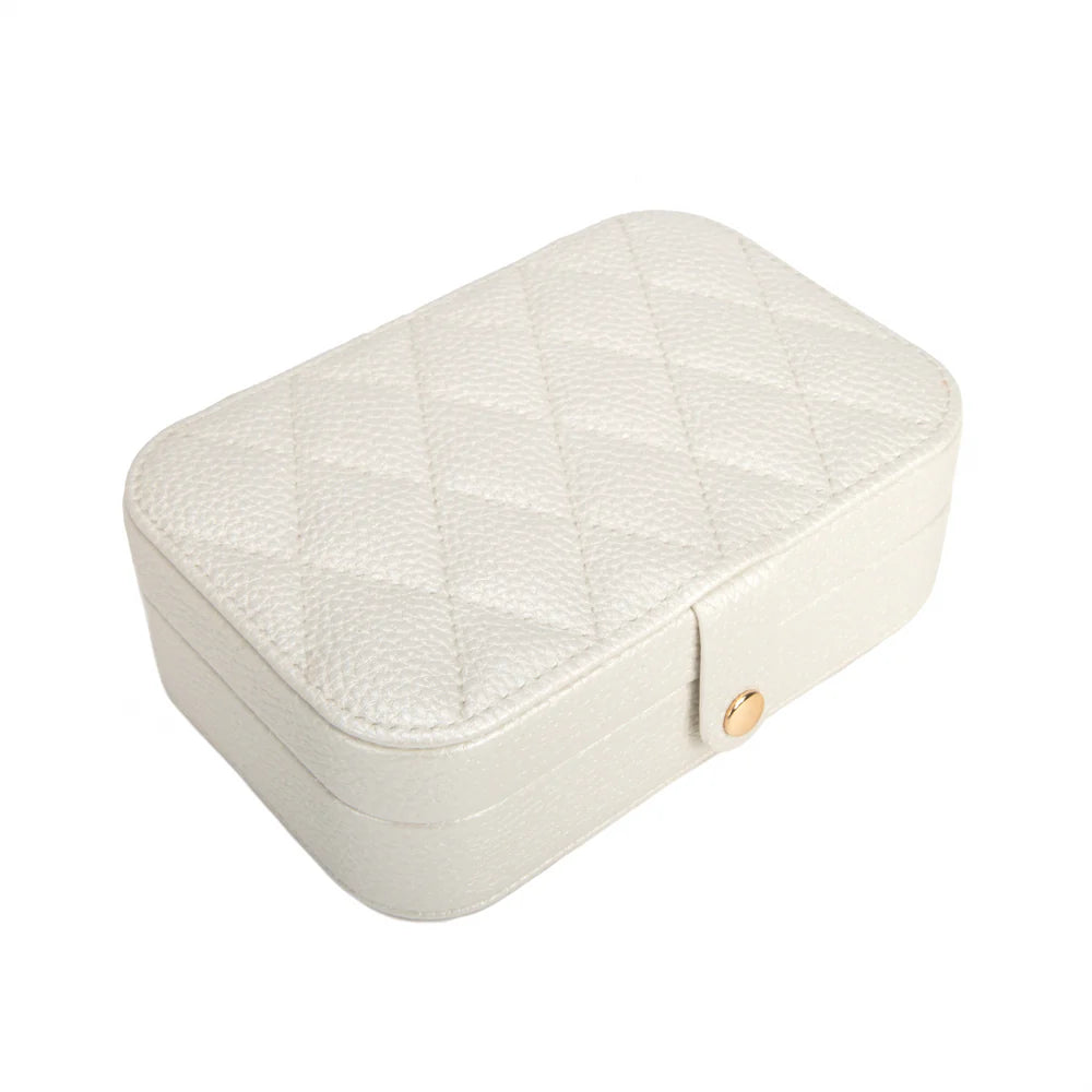 Leah Quilted Travel Jewelry Organizer in Pearl White