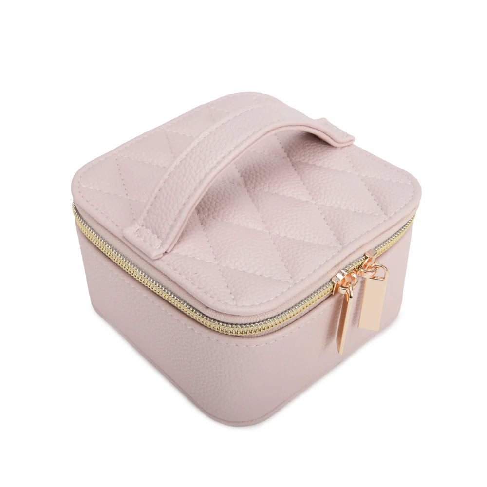 Leah Quilted Travel Jewelry Case with Pouch in Pale Pink