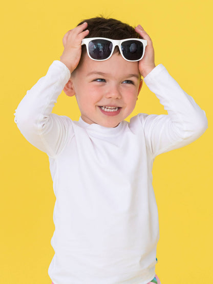Boys White Long Sleeve Rash Guard