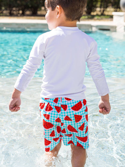 Boys White Long Sleeve Rash Guard