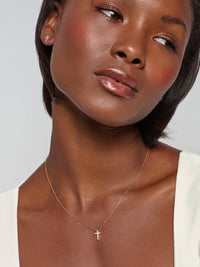 Rizen Jewelry Dainty Luminous Cross Pavé Necklace, Gold-plated