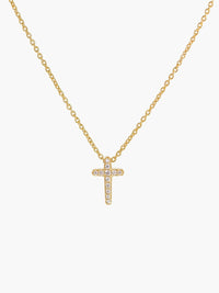 Rizen Jewelry Dainty Luminous Cross Pavé Necklace, Gold-plated