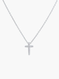 Rizen Jewelry Dainty Luminous Cross Pavé Necklace, Sterling silver