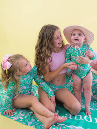 Baby Girls Coconut Cabana Long Sleeve One Piece Rash Guard Swimsuit with Signature Rear Ruffles