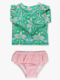 Girls Coconut Cabana Flutter Long Sleeve Rash Guard Skirted 2-Piece Swimsuit