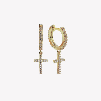 Luminous Pavé Cross Huggie Hoop Earrings