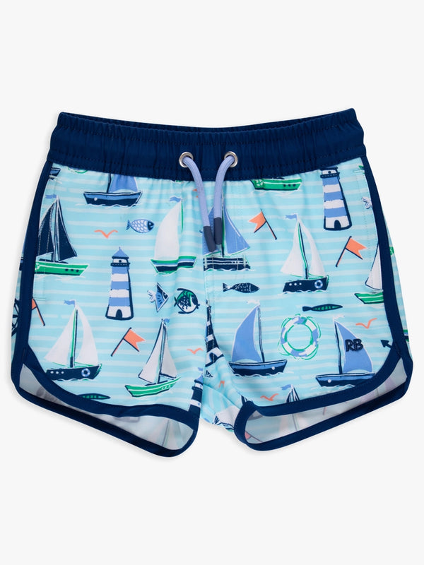 Boys Blue Sweet Sails Performance Hybrid Dolphin Hem Swim Trunks