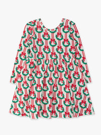 Girls Deck The Halls Christmas Knit Long Sleeve Twirl Dress