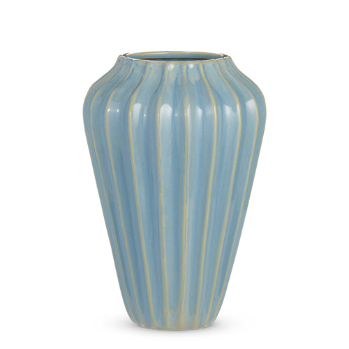 12.5" Ribbed Blue Vase