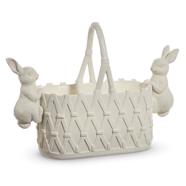 16.5" White Oval Bunny Basket