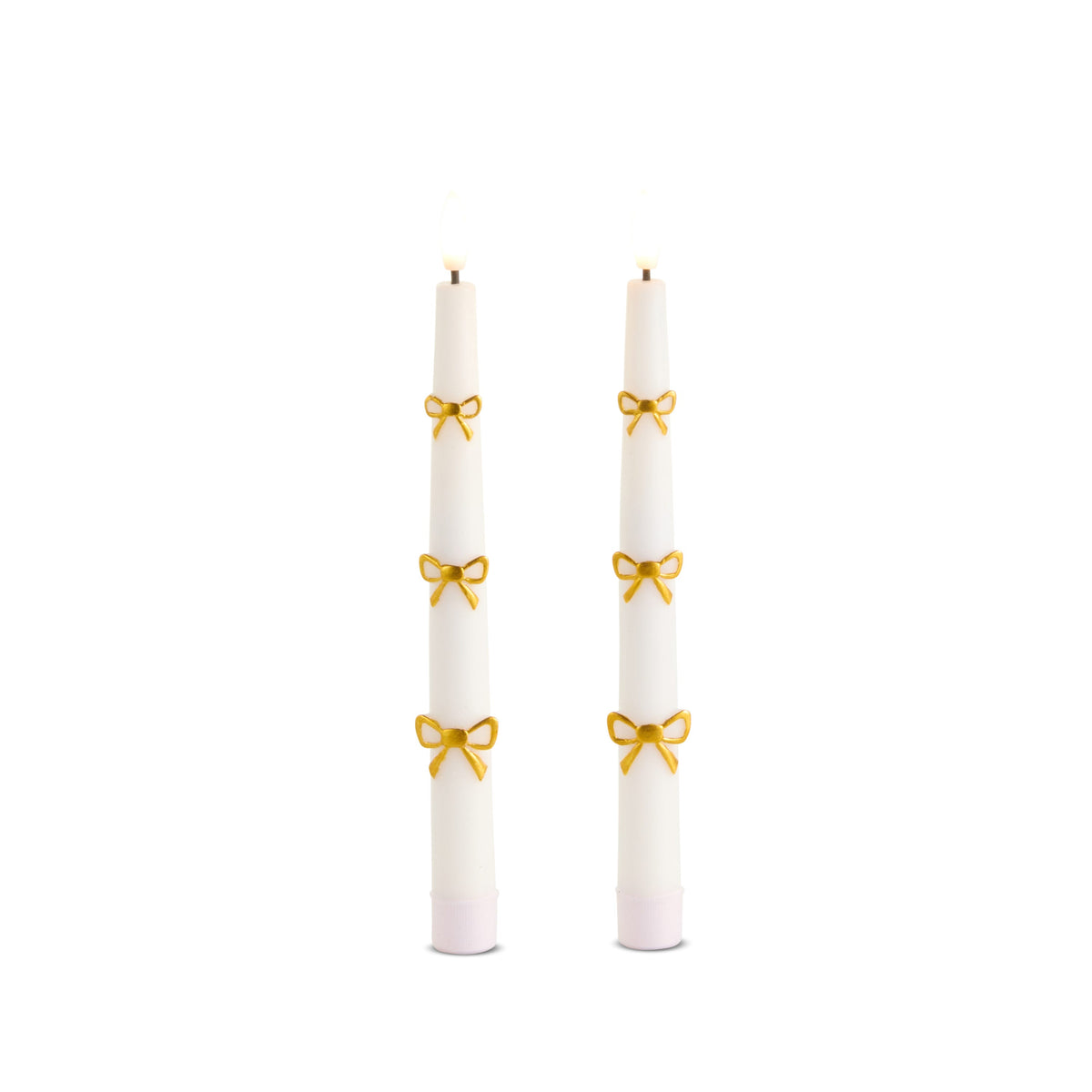 RAZ Imports 8.75" Gold Embossed Bow White Taper Candle