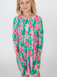 Girls Pink Jolly Grove Knit Long Sleeve Twirl Dress
