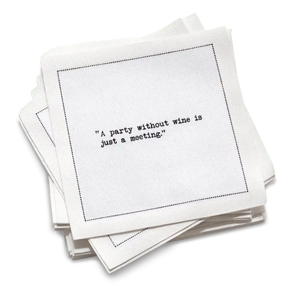 Wine Quotes - White Cotton Cocktail Napkins