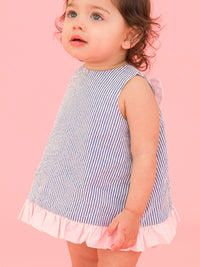 Baby Girls Blue Seersucker Ruffle Swing Top & Bloomer Set